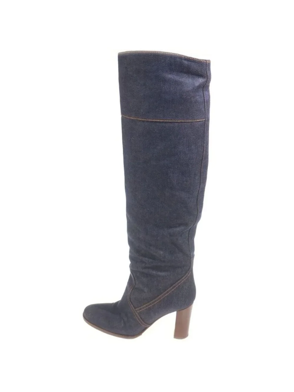 Hermes Indigo Denim Long Boots Navy Blue